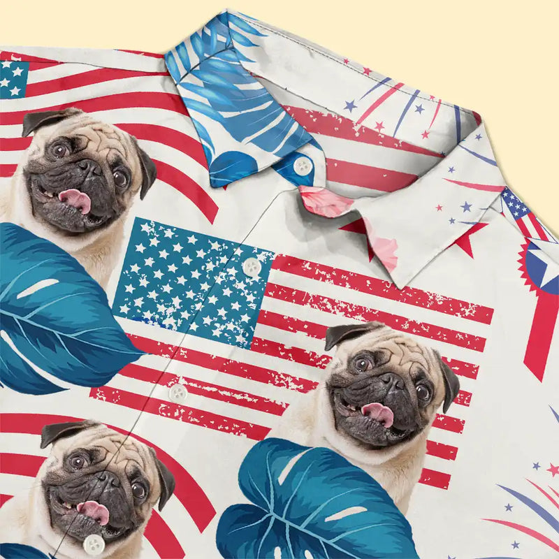 Custom Photo Funny Pet Face Stars And Stripes - Personalized Custom Hawaiian Shirt