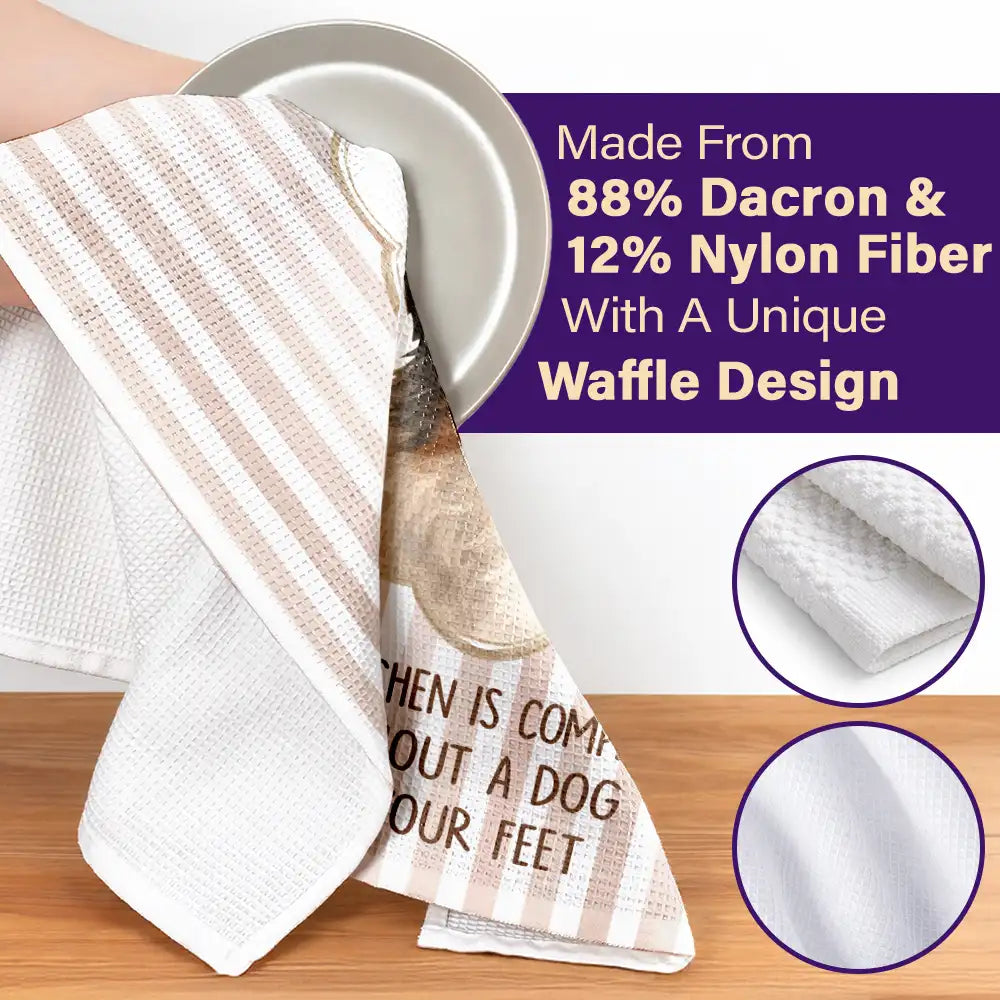 Cat Lovers,Dog Lovers,Pet Owner,Pet Lovers,Happy - Custom Photo Watercolor Art No Kitchen Is Complete Without A Dog Cat By Your Feet - Personalized Kitchen Towel