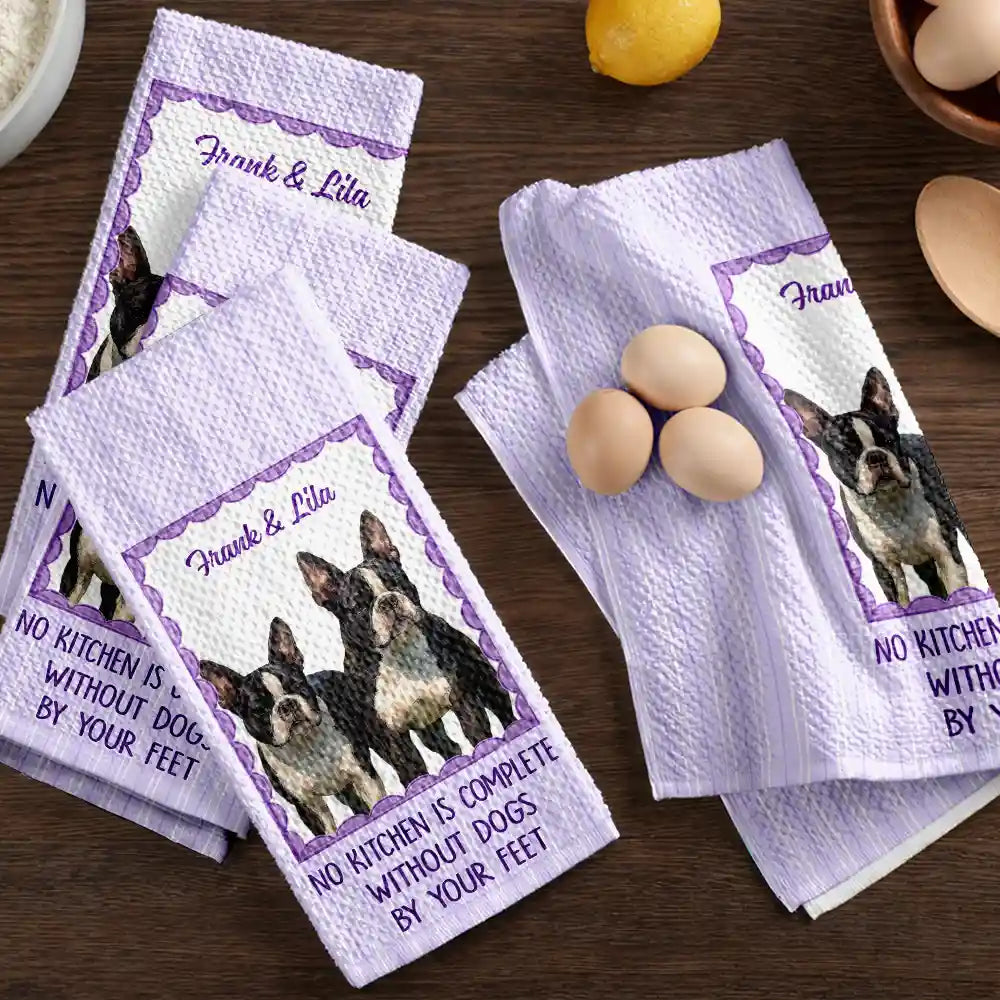 Cat Lovers,Dog Lovers,Pet Owner,Pet Lovers,Happy - Custom Photo Watercolor Art No Kitchen Is Complete Without A Dog Cat By Your Feet - Personalized Kitchen Towel