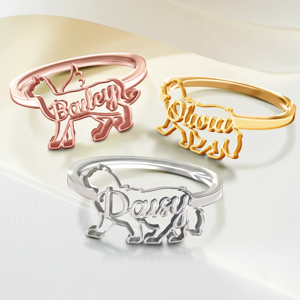 Cute Minimalist Cat Shaped Jewelry For Cat Lovers Cat Mom - Personalized Pet Silhouette Name Ring