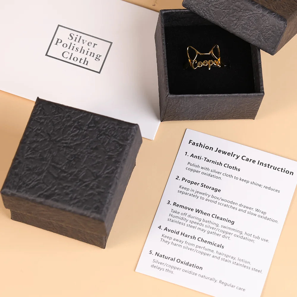 Cute Minimalist Dog Shaped Jewelry For Dog Lovers Dog Mom - Personalized Pet Silhouette Name Ring