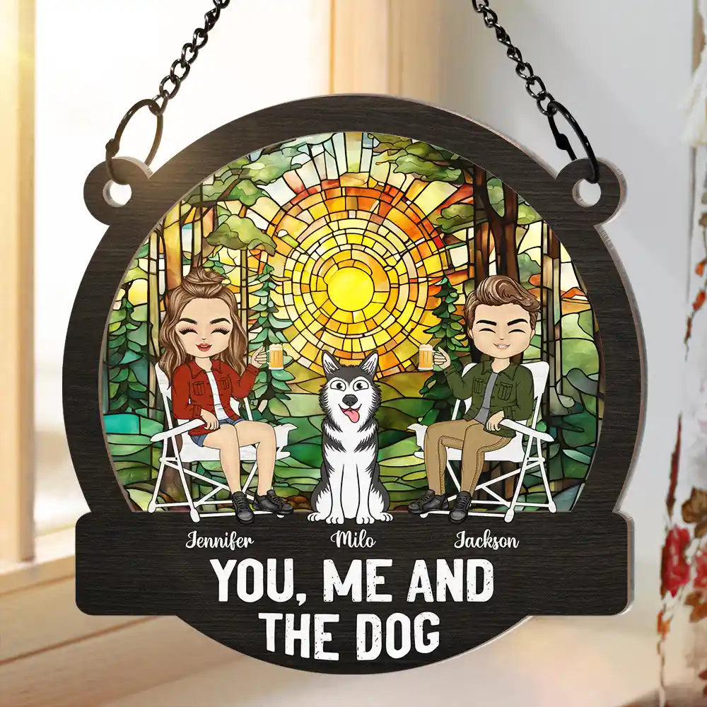 Camping Life With You, Me And The Dogs - Personalized Window Hanging Suncatcher Ornament