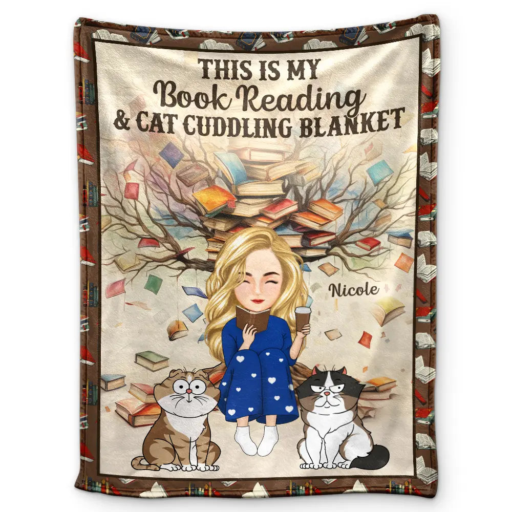 My Book Reading And Cat Cuddling Blanket - Personalized Fleece Blanket, Sherpa Blanket