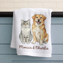 Custom Photo Colored Pencil Sketch Funny Cat Dog Pet - Personalized Kitchen Towel