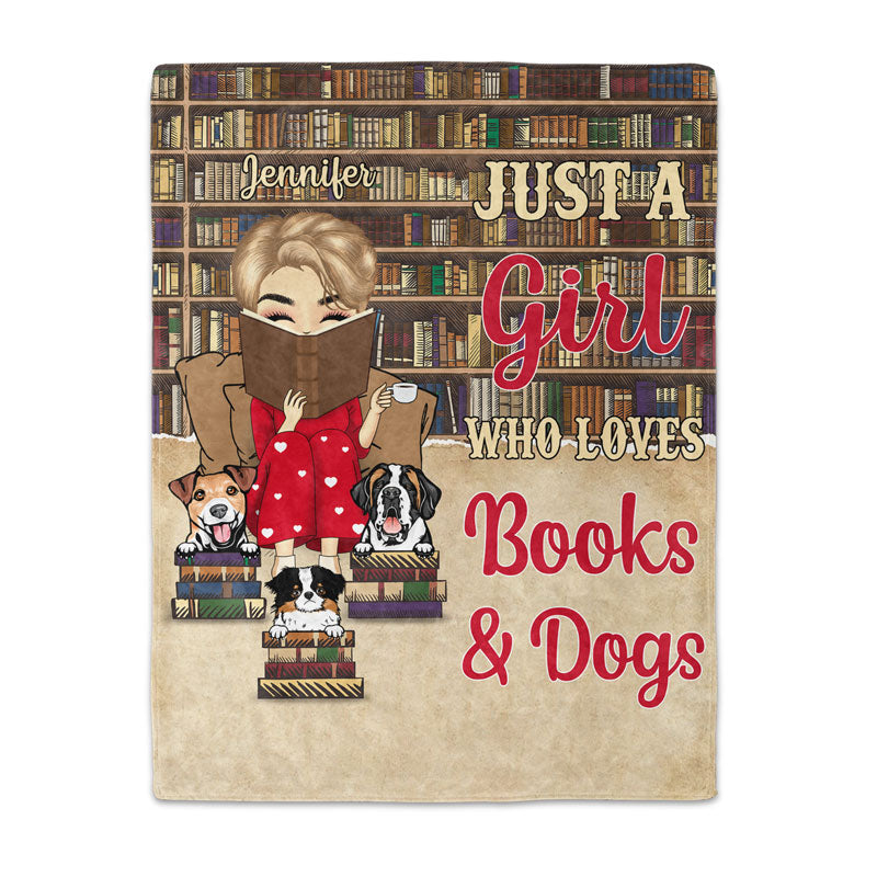 Just A Girl Boy Who Loves Books & Dogs Cats - Personalized Custom Fleece Blanket
