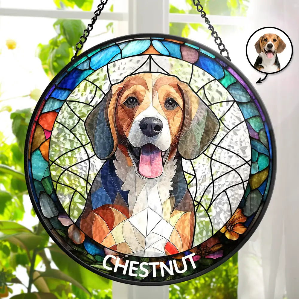 Custom Photo Dog And Cat Family Portrait - Personalized Stained Glass Window Hanging Suncatcher