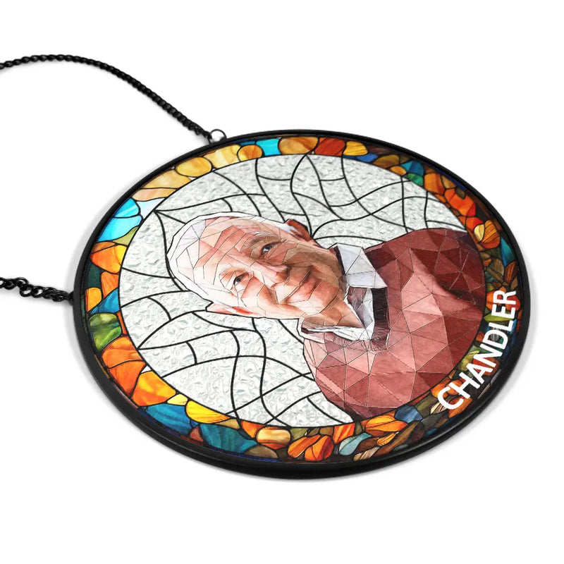 Custom Photo Dog And Cat Family Portrait - Personalized Stained Glass Window Hanging Suncatcher