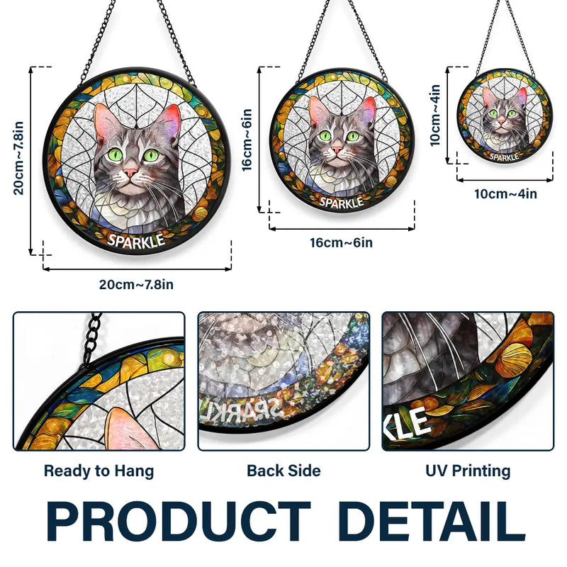 Custom Photo Dog And Cat Family Portrait - Personalized Stained Glass Window Hanging Suncatcher