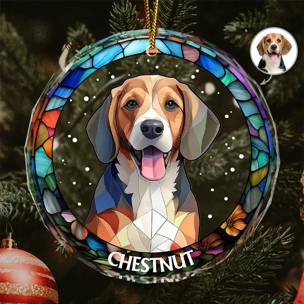 Custom Photo Portrait Pet Family Christmas - Personalized Circle Glass Ornament