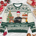 Pet Lovers, Cat Lovers, Dog Lovers - Happy Pawlidays Dog And Cat Lover Flat Art - Personalized Unisex Ugly Sweater