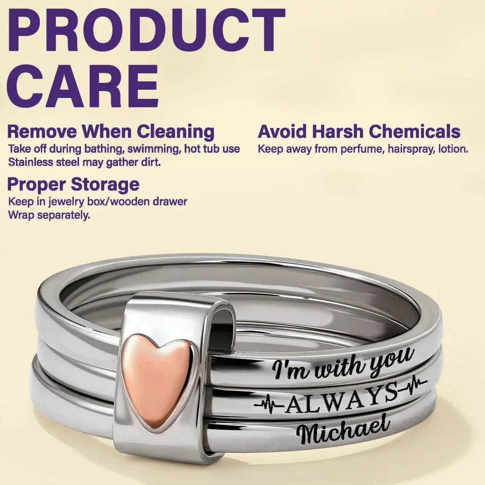 I'm With You Always Pet Memorial - Personalized Heart Stacking Rings