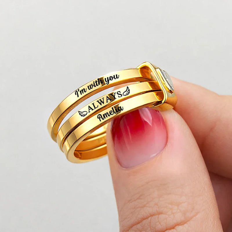 I'm With You Always Pet Memorial - Personalized Heart Stacking Rings