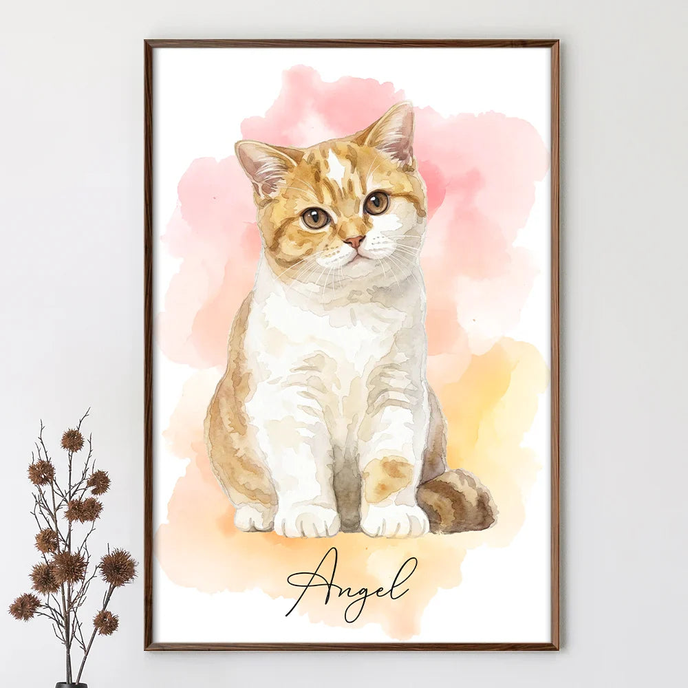 Custom Photo Watercolor Art Portrait Cat Dog Pet - Personalized Poster