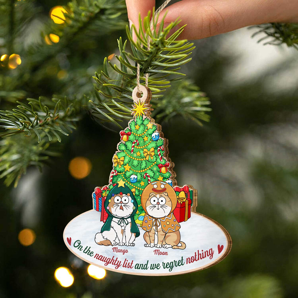 On The Naughty List And We Regret Nothing Funny - Christmas Gift For Cat Lovers - Personalized Custom Shaped Wooden Ornament