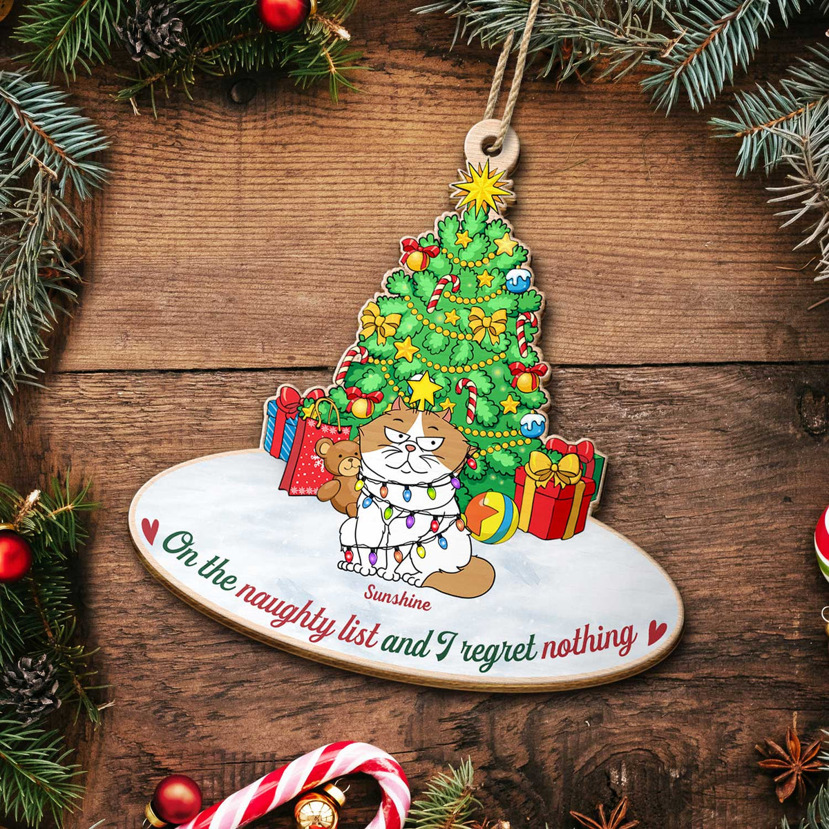 On The Naughty List And We Regret Nothing Funny - Christmas Gift For Cat Lovers - Personalized Custom Shaped Wooden Ornament