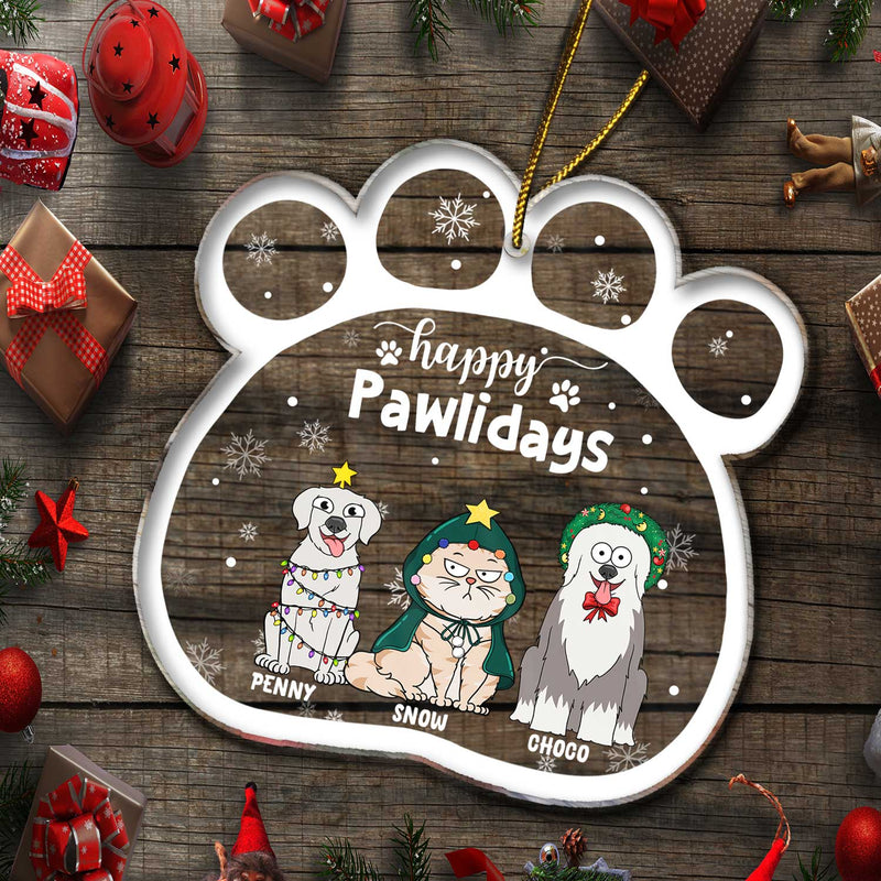 Happy Pawlidays Cartoon Dogs Cats - Christmas Gift For Pet Lovers - Personalized Custom Shaped Acrylic Ornament
