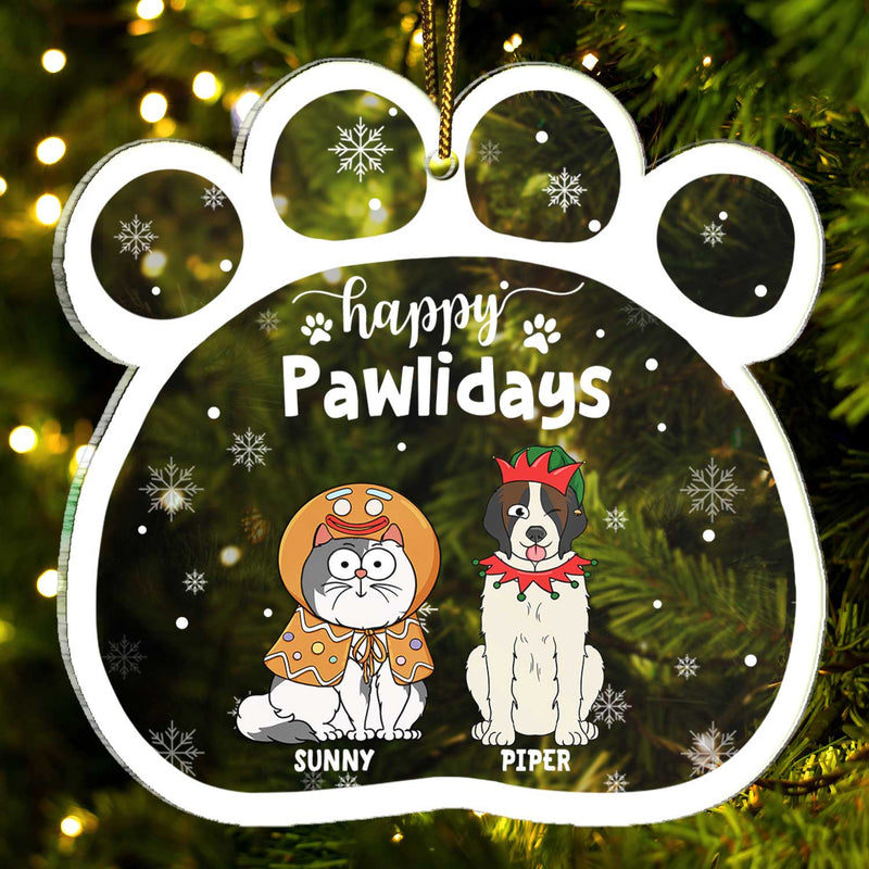 Happy Pawlidays Cartoon Dogs Cats - Christmas Gift For Pet Lovers - Personalized Custom Shaped Acrylic Ornament