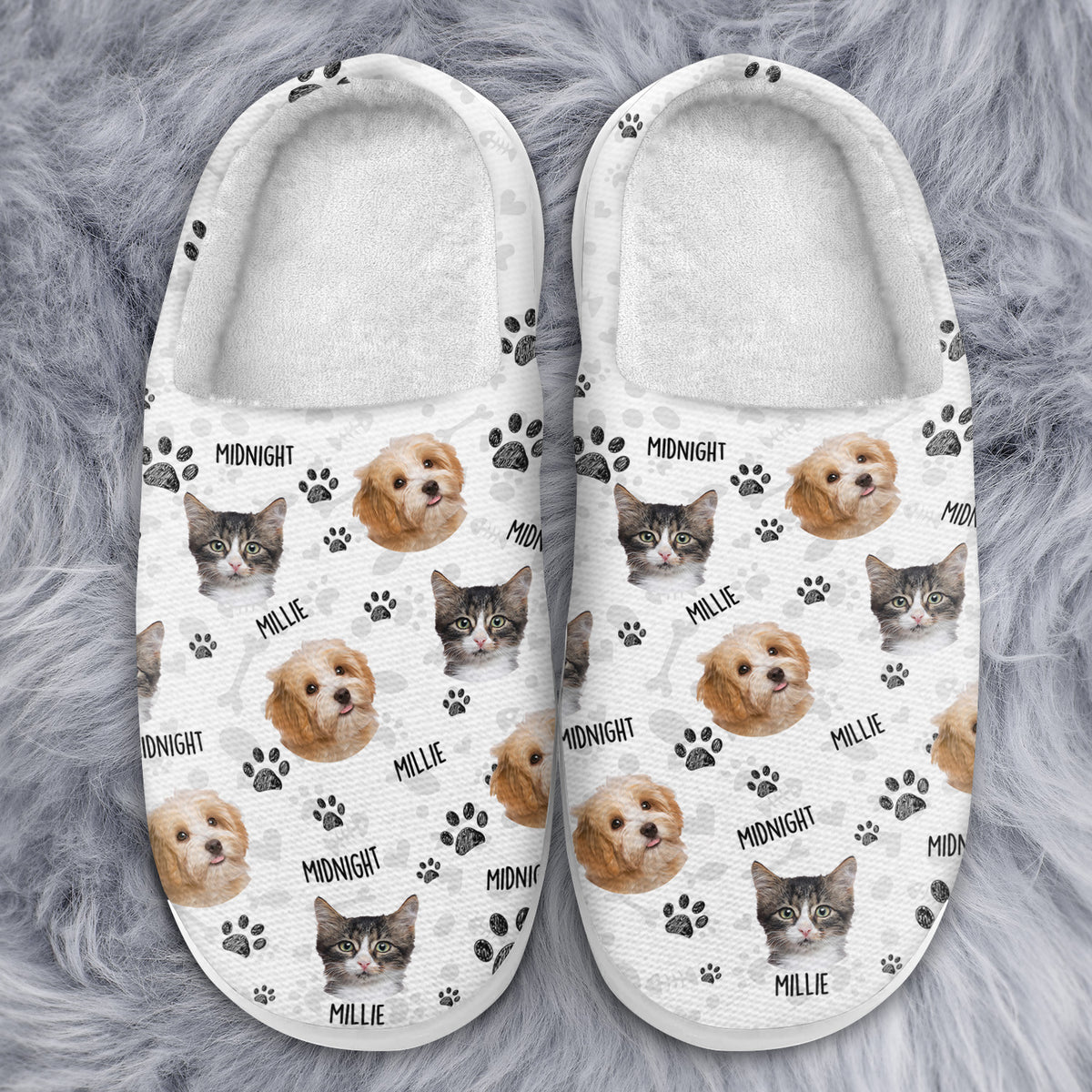 Custom Photo Pet Face - Gift For Pet Lovers - Personalized Fluffy Slippers