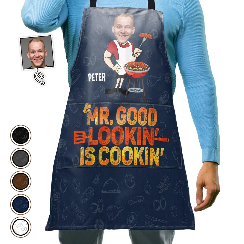 Custom Photo Funny Mr. Good Lookin' Is Cookin' - Personalized Apron