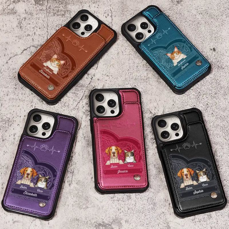 Dog Lovers, Dog Mom - Cute Dogs And Cats Aesthetic Pattern - Personalized Leather Flip Wallet Phone Case