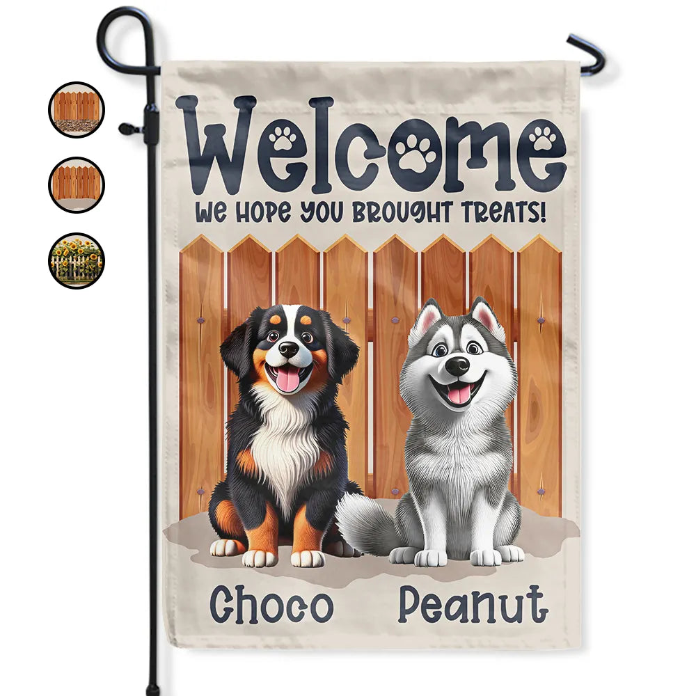 3D Effect Dogs Welcome We Hope You Brought Treats - Personalized Flag