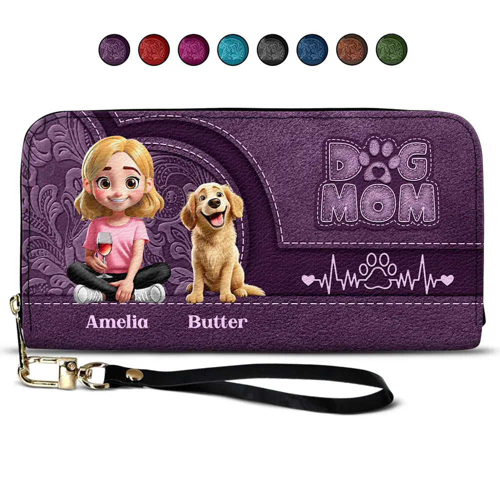 3D Effect Dog Moms - Personalized Leather Long Wallet