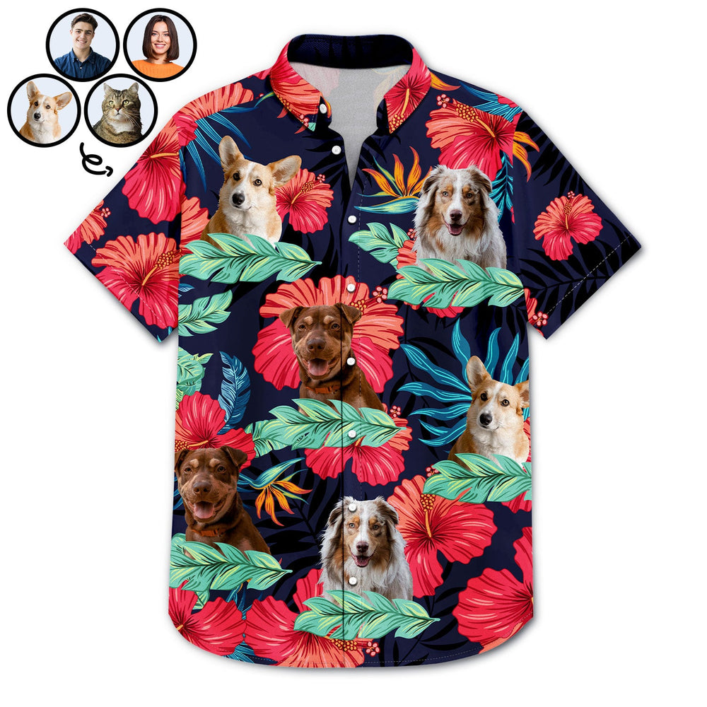 Custom Photo Funny Human And Pet Faces - Personalized Hawaiian Shirt