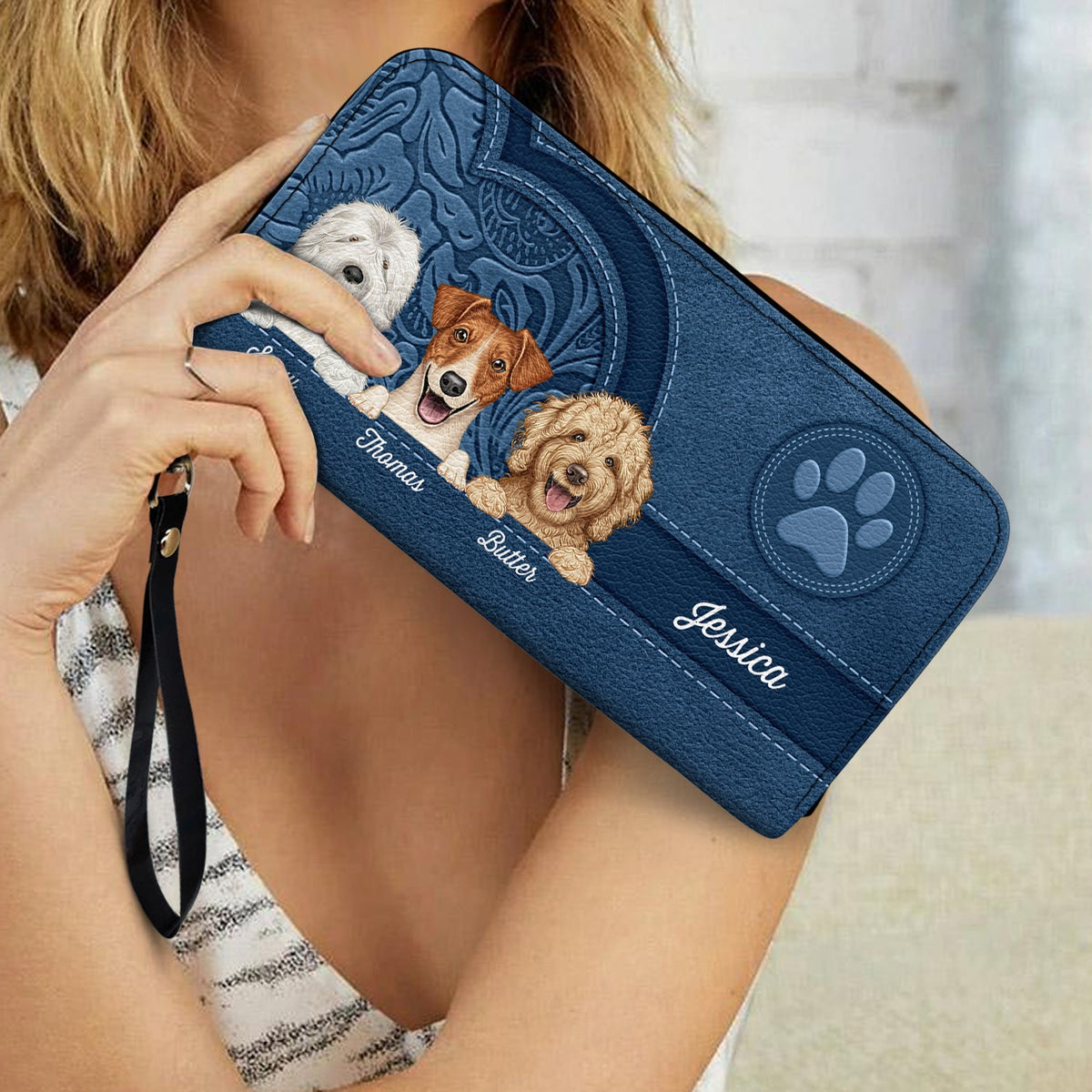 Aesthetic Cute Dog Pattern - Birthday, Loving Gift For Dog Mom, Dog Lovers - Personalized Leather Long Wallet