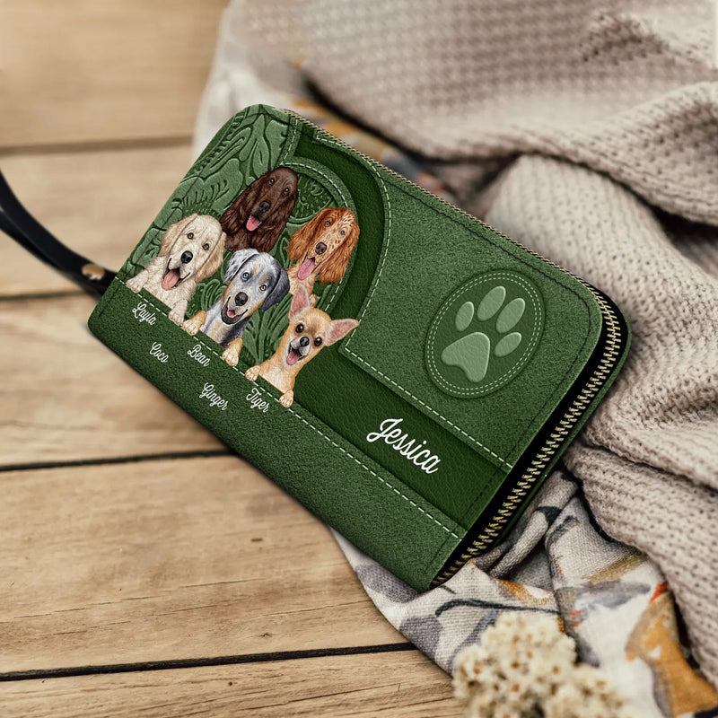 Aesthetic Cute Dog Pattern - Birthday, Loving Gift For Dog Mom, Dog Lovers - Personalized Leather Long Wallet