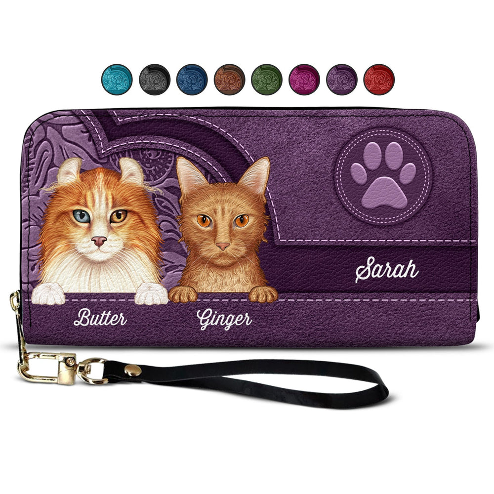 Aesthetic Pattern With Adorable Cats - Birthday, Loving Gift For Cat Mom, Cat Lovers - Personalized Leather Long Wallet