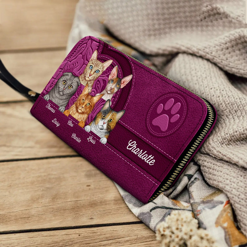 Aesthetic Pattern With Adorable Cats - Birthday, Loving Gift For Cat Mom, Cat Lovers - Personalized Leather Long Wallet