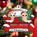Xmas Dog Cat With Red Truck - Personalized Cutout Acrylic Ornament