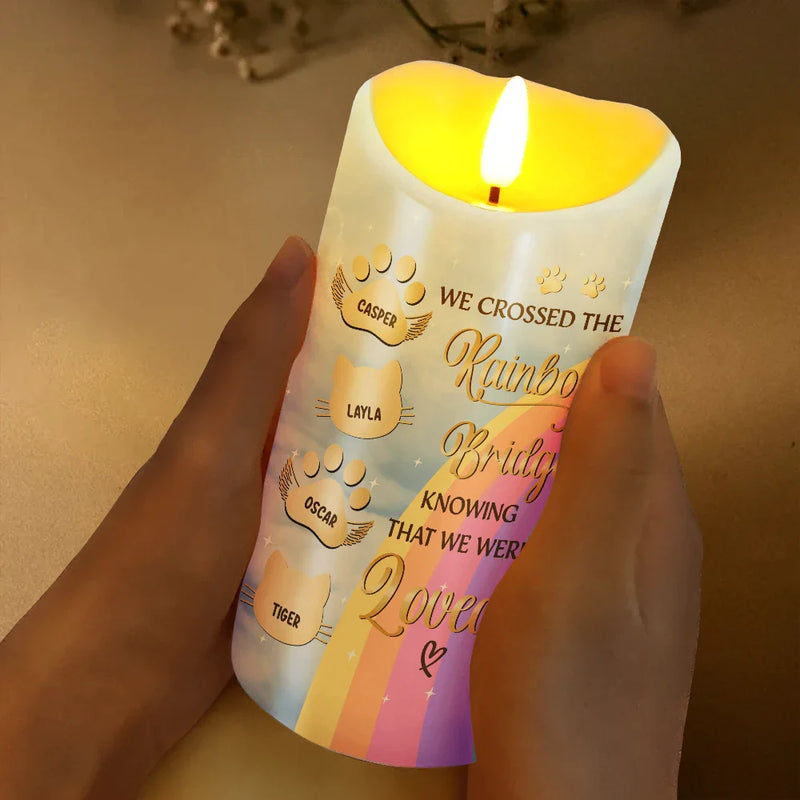 Memorial,Pet Lovers,Sad - I Crossed The Rainbow Bridge Memorial Pet - Personalized Flameless LED Candle