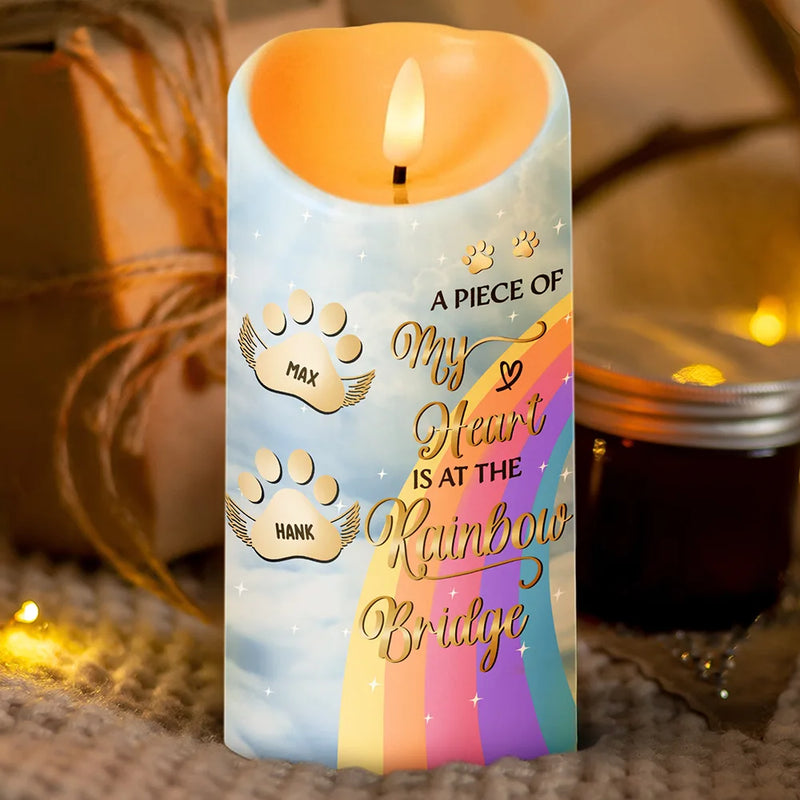 Memorial,Pet Lovers,Sad - I Crossed The Rainbow Bridge Memorial Pet - Personalized Flameless LED Candle