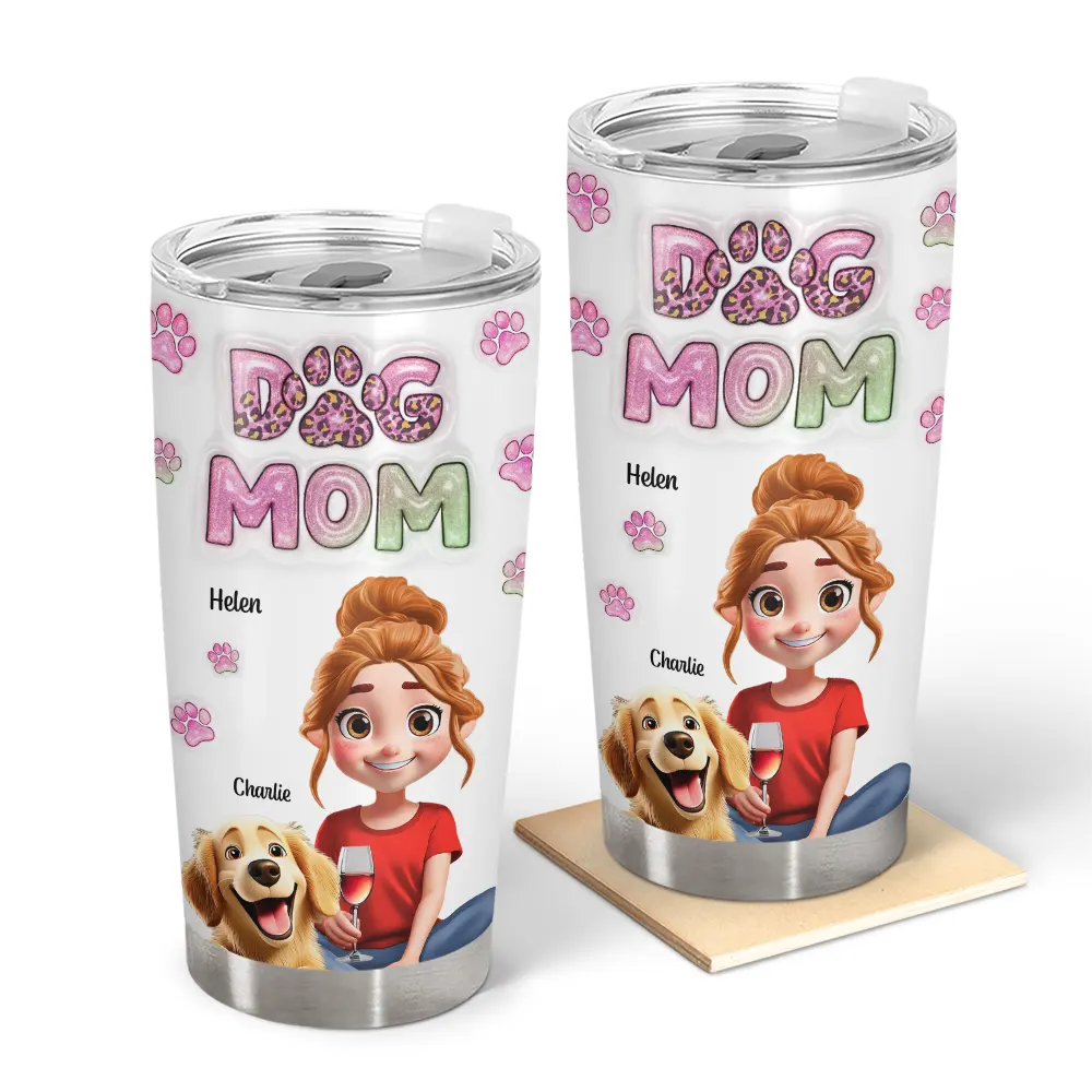 Dog Mom With 3D Effect - Personalized Tumbler