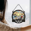 You, Me And The Cats Camping - Personalized Window Hanging Suncatcher Ornament