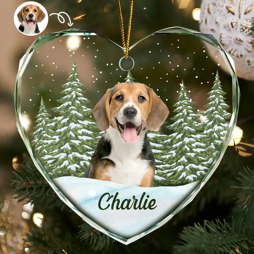 Custom Photo Pet Face Memorial - Personalized Heart Shaped Glass Ornament