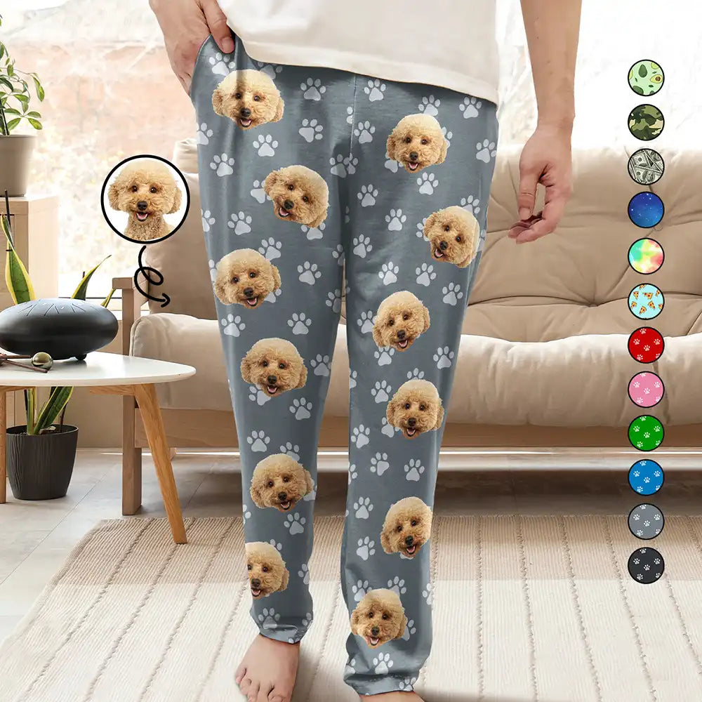 Custom Photo Funny Faces Of Pet Family - Pattern Style - Personalized Pajama Pants