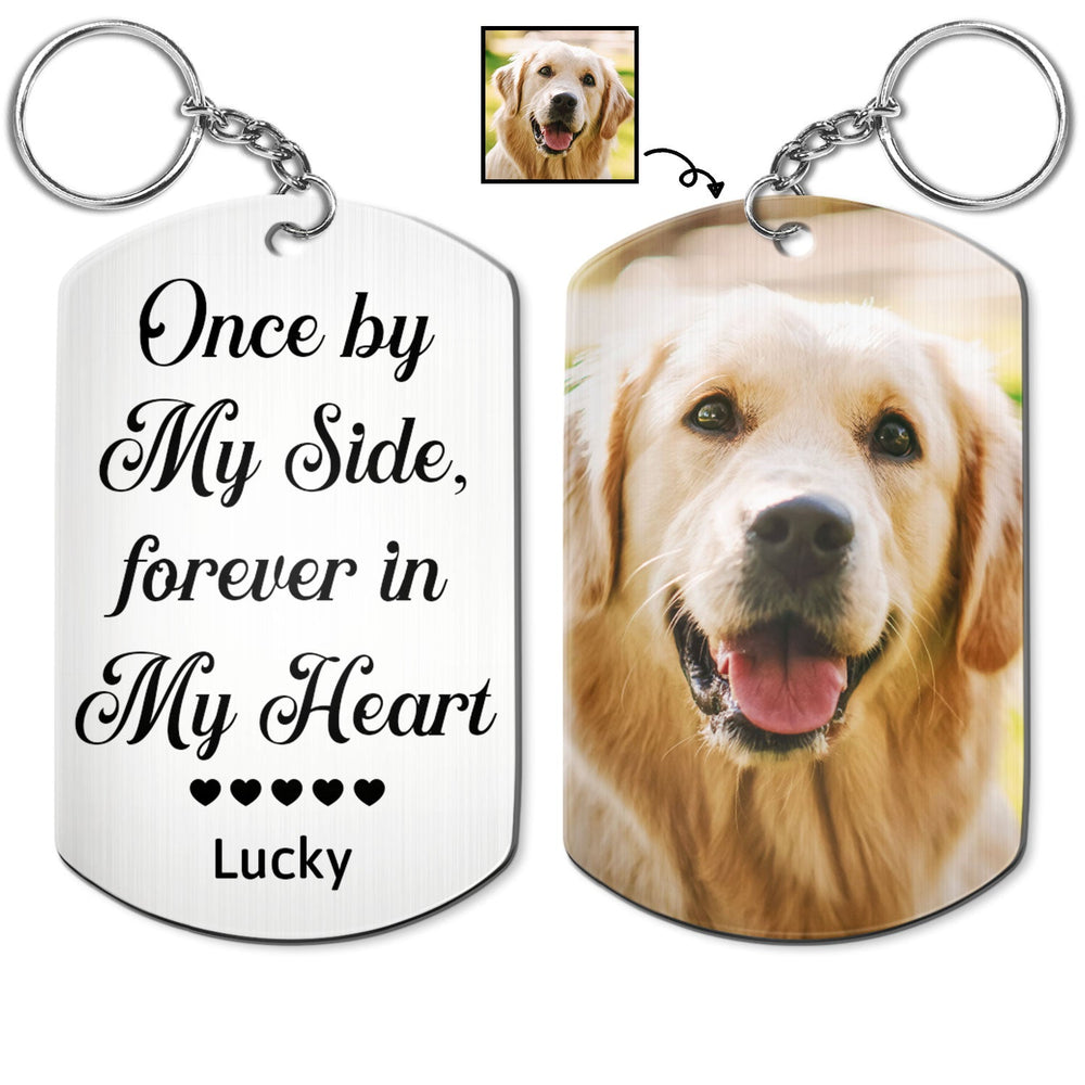 Custom Photo Once By My Side, Forever In My Heart - Memorial Gift For Dog Lovers, Cat Lovers - Personalized Aluminum Keychain