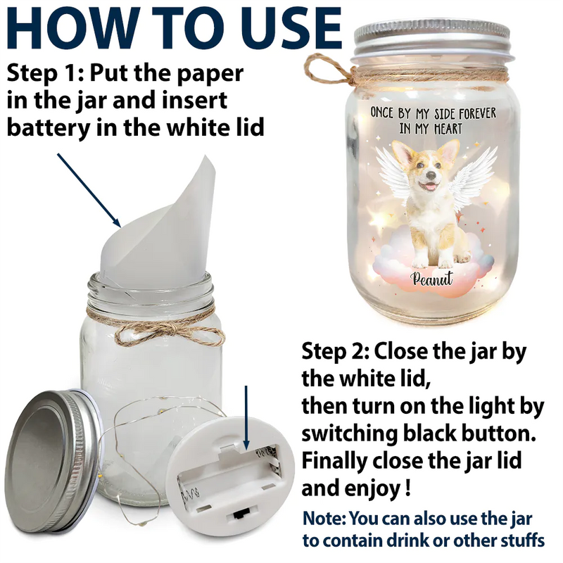 Custom Photo Your Light Will Always Shine In My Heart - Memorial Gift For Pet Lovers, Dog Lovers, Cat Lovers - Personalized Mason Jar Light