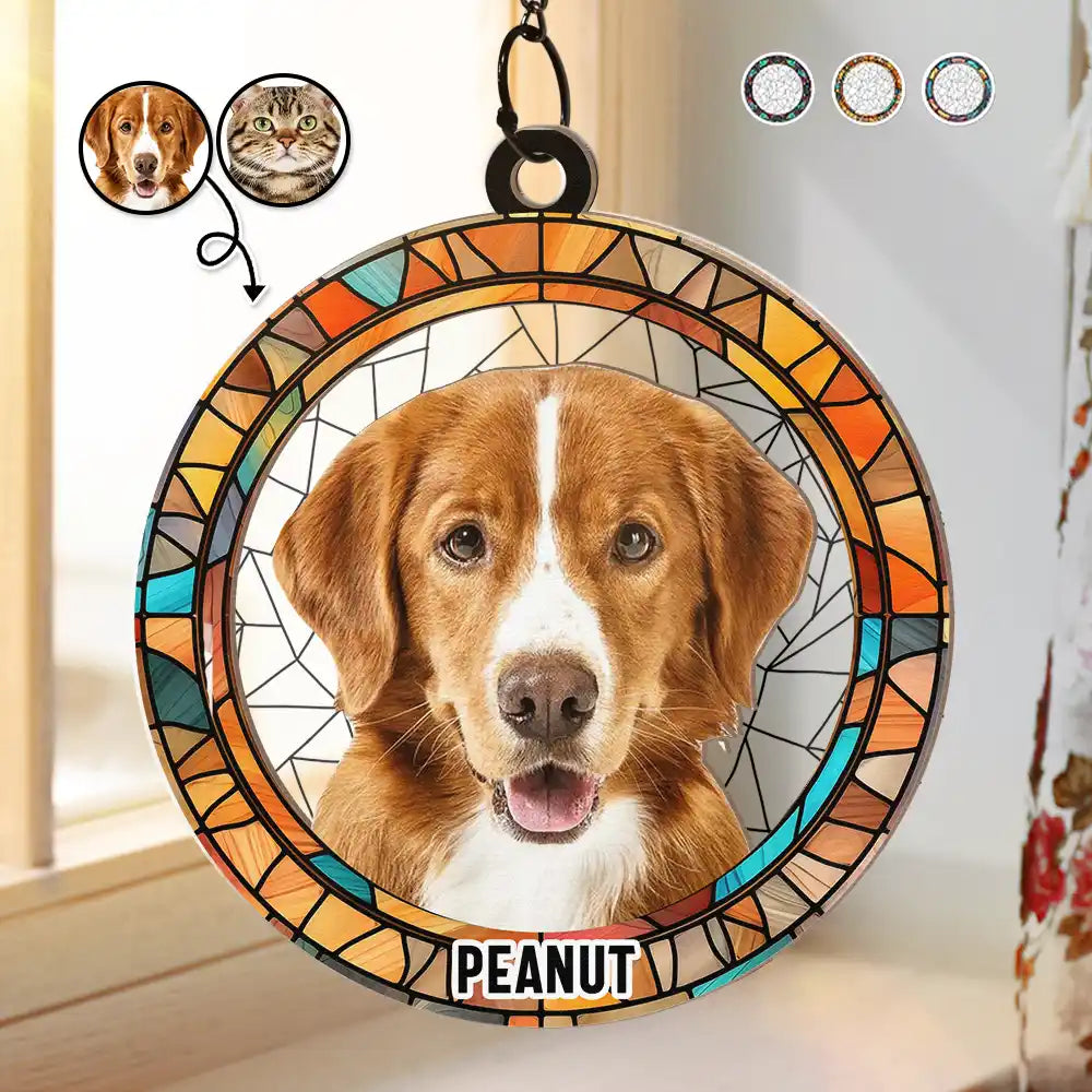 Custom Photo Cat Dog Portrait - Personalized Window Hanging Suncatcher Ornament