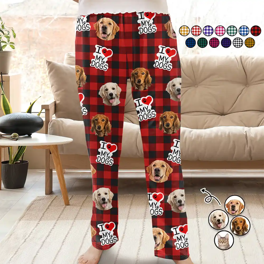 Custom Photo I Love My Cats Dogs Pets - Personalized Pajama Pants