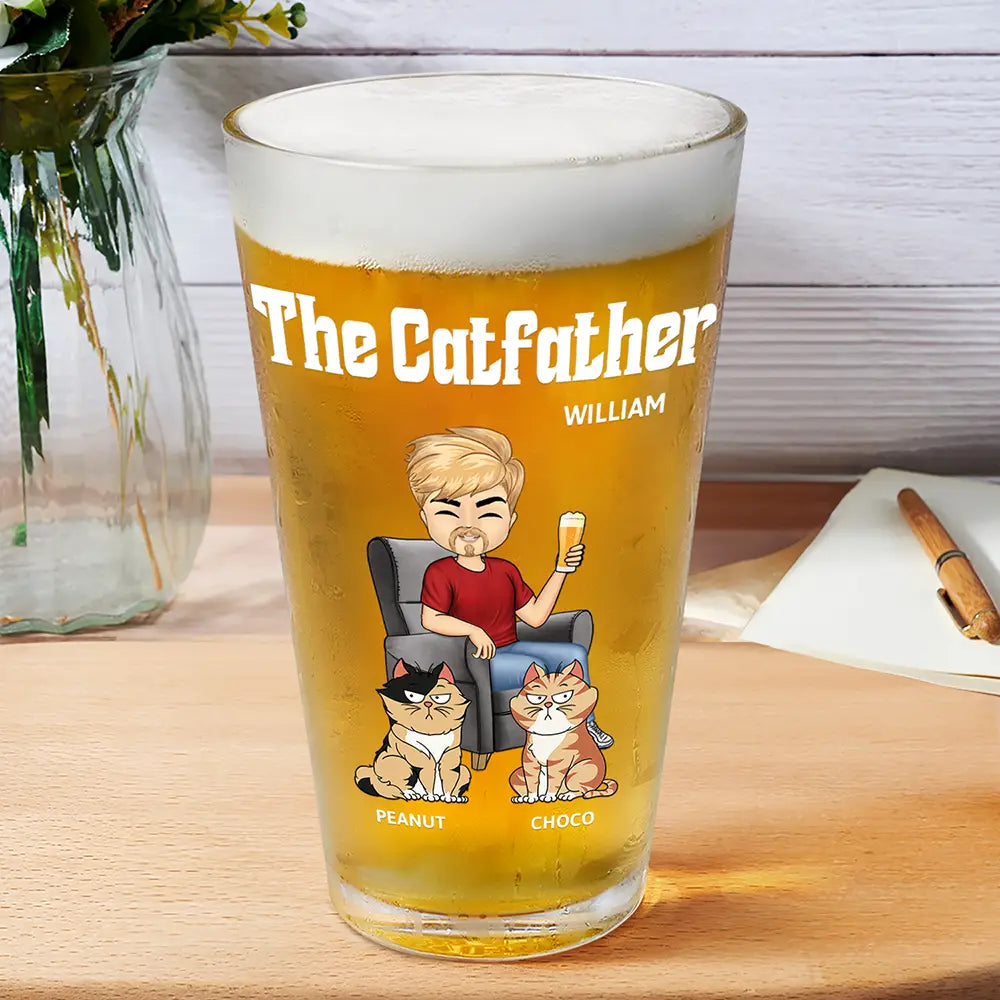 The Cat Father Funny - Personalized Beer Glass