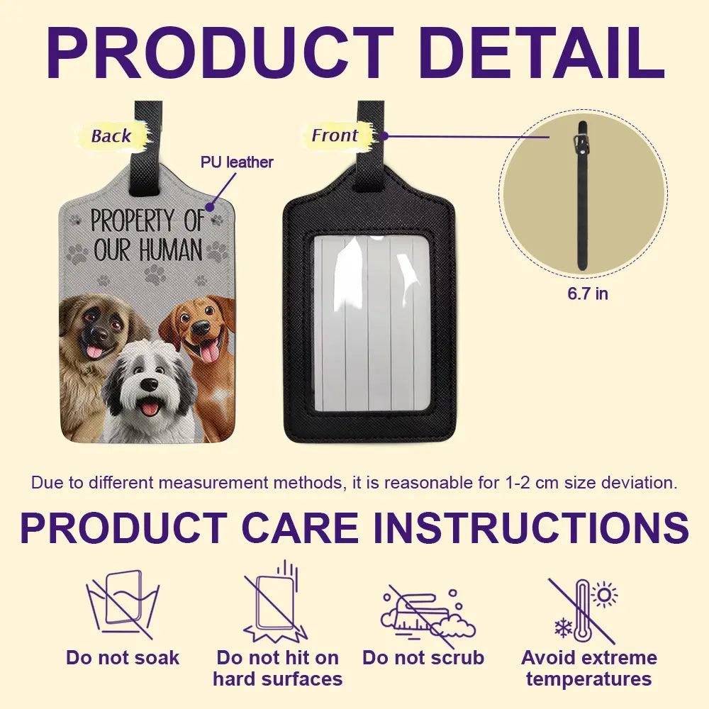 3D Effect Dogs Property Of My Human - Personalized Luggage Tag