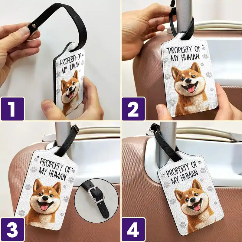 3D Effect Dogs Property Of My Human - Personalized Luggage Tag