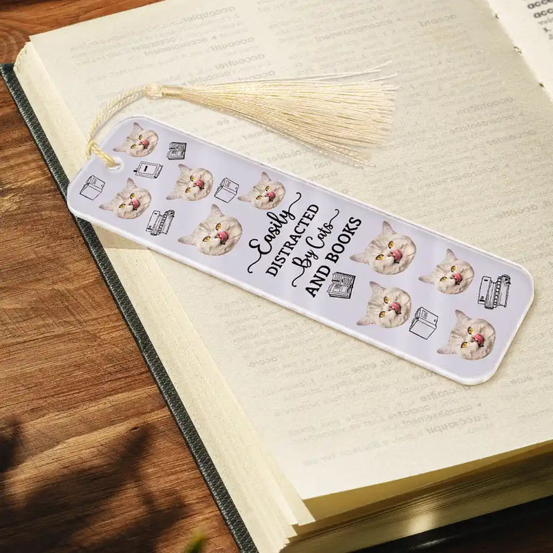Custom Photo, Dog Lovers, Reading, Happy, Cat Lovers, Pet Lovers - Custom Photo Easily Distracted By Dogs Cats And Books - Personalized Acrylic Bookmark