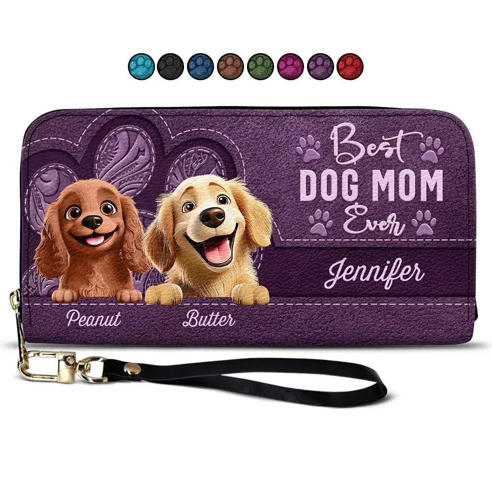 3D Effect Look For The Best Dog Mom Ever - Personalized Leather Long Wallet