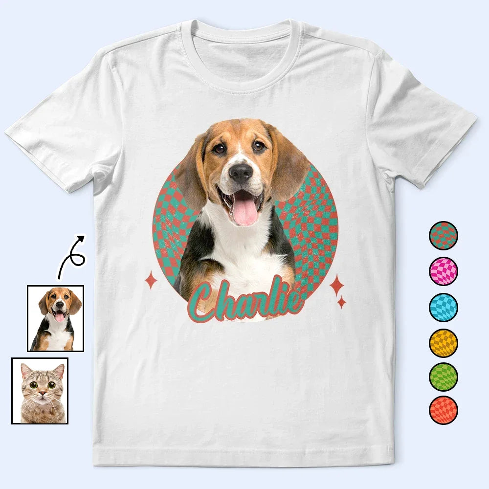 Custom Photo Pet Dog Cat Retro Groovy Pattern - Personalized T Shirt