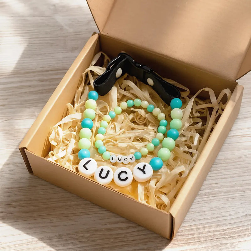 Pet Name Necklace And Bracelet Set - Pet Lovers Keepsake Name - Personalized Pet Name Necklace & Bracelet Set