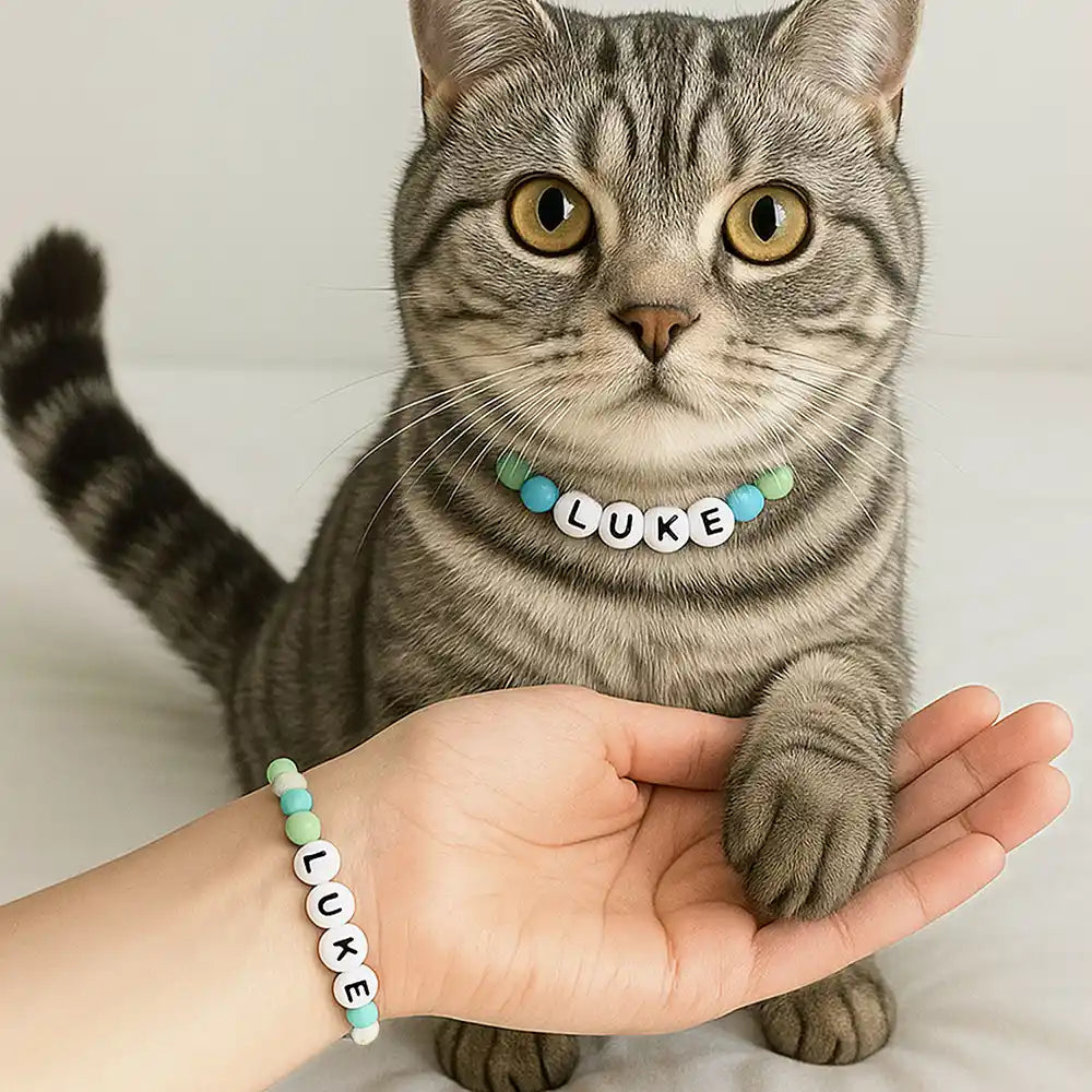 Pet Name Necklace And Bracelet Set - Pet Lovers Keepsake Name - Personalized Pet Name Necklace & Bracelet Set